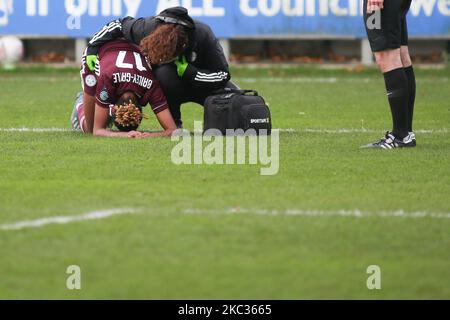 Paige Bailey-Gayle (Leicester City) gesta durante il 2020/21 fa Super League 2 tra London City e Leicester City a Princes Park. (Foto di Federico Guerra Moran/NurPhoto) Foto Stock