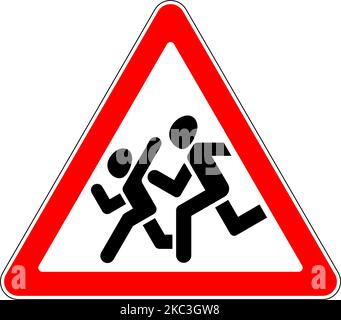 Road Sign Warning Children on White Background Stock Vector