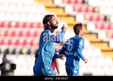 Leonardo Mancuso festeggia dopo aver segnato un gol durante l'incontro di Serie BKT tra Cittadella ed Empoli allo Stadio Pier Cesare Tombolato il 21 novembre 2020 a Cittadella, Italia. (Foto di Emmanuele Ciancaglini/NurPhoto) Foto Stock