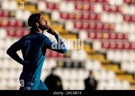 Leonardo Mancuso festeggia dopo aver segnato un gol durante l'incontro di Serie BKT tra Cittadella ed Empoli allo Stadio Pier Cesare Tombolato il 21 novembre 2020 a Cittadella. (Foto di Emmanuele Ciancaglini/NurPhoto) Foto Stock