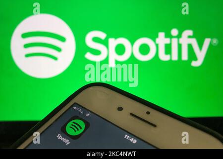 Music App Spotify Down a l'Aquila, Italia, il 27 novembre 2020. Spotify è presente in tutto il mondo su iOS e Android. (Foto di Lorenzo di Cola/NurPhoto) Foto Stock