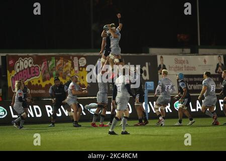 Daniel du Preez (sale Sharks) vince una line out durante la partita Gallagher Premiership tra Newcastle Falcons e sale Sharks a Kingston Park, Newcastle, venerdì 27th novembre 2020. (Foto di Mark Fletcher/MI News/NurPhoto) Foto Stock