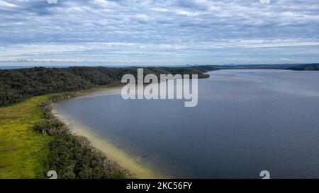 Una vista aerea del lago Myall nel NSW, Australia Foto Stock