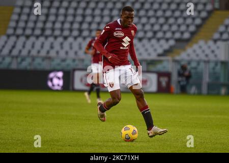 Wilfred Singo di Torino FC durante la Serie Una partita di calcio tra Torino FC e Hellas Verona FC allo Stadio Olimpico Grande Torino il 6 gennaio 2021 a Torino. Gli stadi sportivi in Italia restano soggetti a rigorose restrizioni a causa della pandemia di Coronavirus, in quanto le leggi governative di allontanamento sociale vietano ai fan di entrare nei locali, con conseguente gioco a porte chiuse (Foto di Alberto Gandolfo/NurPhoto) Foto Stock
