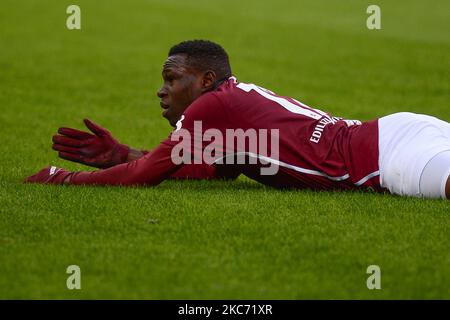 Wilfred Singo del Torino FC delusione durante la Serie Una partita di calcio tra Torino FC e Hellas Verona FC allo Stadio Olimpico Grande Torino il 6 gennaio 2021 a Torino. Gli stadi sportivi in Italia restano soggetti a rigorose restrizioni a causa della pandemia di Coronavirus, in quanto le leggi governative di allontanamento sociale vietano ai fan di entrare nei locali, con conseguente gioco a porte chiuse (Foto di Alberto Gandolfo/NurPhoto) Foto Stock