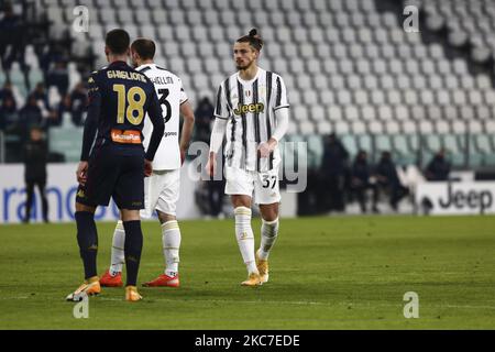 Radu Dragusin della Juventus FC durante la partita di Coppa Italia tra Juventus FC e Genova CFC allo Stadio Allianz il 13 gennaio 2021 a Torino. La Juventus ha vinto 3-2 su Genova. (Foto di Massimiliano Ferraro/NurPhoto) Foto Stock