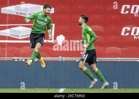 Scott Hogan di Birmingham City festeggia il 16th gennaio 2021 la partita del campionato Sky Bet tra Middlesbrough e Birmingham City al Riverside Stadium di Middlesbrough, Inghilterra. (Foto di Trevor Wilkinson/MI News/NurPhoto) Foto Stock