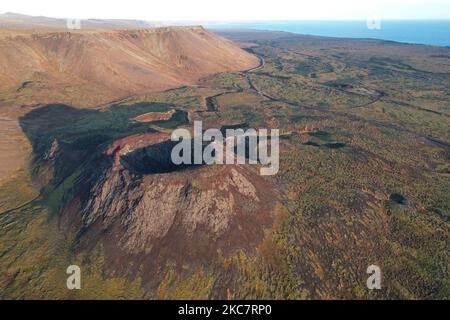 Cratere di Stora Eldborg, Penisola di Reykjanes, Islanda Foto Stock