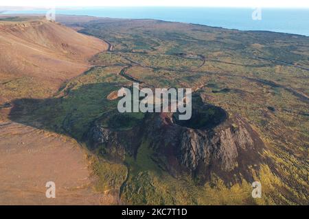 Cratere di Stora Eldborg, Penisola di Reykjanes, Islanda Foto Stock