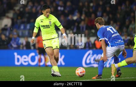 Ryota Morioka di Charleroi combatte per la palla durante una partita di calcio tra KRC Genk e Sporting Charleroi, venerdì 04 novembre 2022 a Genk, il giorno 16 della prima divisione del campionato belga della 'Jupiler Pro League' del 2022-2023. BELGA PHOTO VIRGINIE LEFOUR Credit: Agenzia Notizie Belga/Alamy Live News Foto Stock