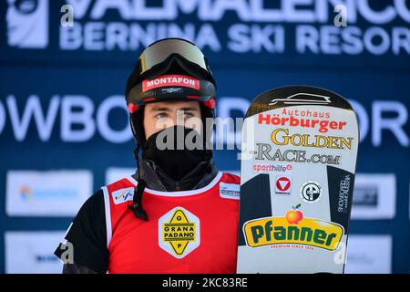 HAEMMERLE Alessandro vince la finale del secondo giro della Coppa del mondo di snowboard cross (SBX) a Chiesa in Valmalenco, Sondrio, Italia, 24 gennaio 2021 (Foto di Andrea Diodato/NurPhoto) Foto Stock