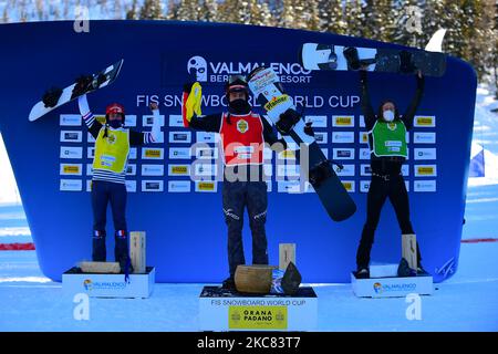 HAEMMERLE Alessandro vince la finale del primo giro di snowboard cross (SBX) Coppa del mondo a Chiesa in Valmalenco, Sondrio, Italia, 22 gennaio 2021 (Foto di Andrea Diodato/NurPhoto) Foto Stock