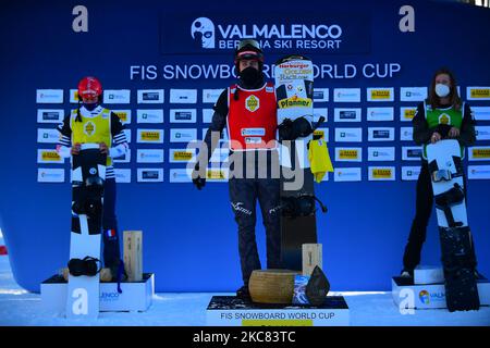 HAEMMERLE Alessandro vince la finale del primo giro di snowboard cross (SBX) Coppa del mondo a Chiesa in Valmalenco, Sondrio, Italia, 22 gennaio 2021 (Foto di Andrea Diodato/NurPhoto) Foto Stock