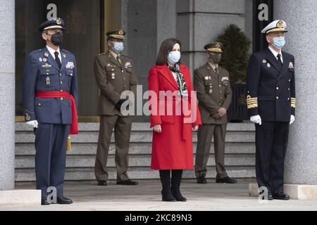 Il Ministro della Difesa, Margarita Robles, durante l'atto con cui Teodoro López Calderón ha giurato la sua nuova carica di Capo dello Stato maggiore della Difesa (Jemad), a Madrid (Spagna), il 28 gennaio 2021. (Foto di Oscar Gonzalez/NurPhoto) Foto Stock