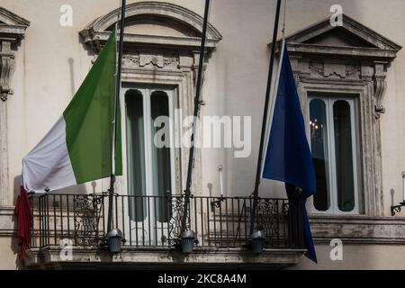 Una visione di Palazzo Chigi durante la crisi del governo, a Roma, Italia, il 28 gennaio 2021. (Foto di Andrea Ronchini/NurPhoto) Foto Stock