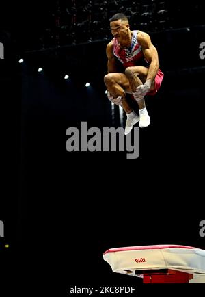 Liverpool, Regno Unito. 04th Nov 2022. Campionati mondiali di ginnastica 2022. L'arena M&S Bank. Liverpool. Joe Fraser (GBR) sul Vault durante la finale di Mens all round ai Campionati mondiali di ginnastica 2022. Credit: Sport in Pictures/Alamy Live News Foto Stock