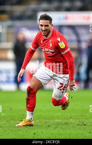 Anthony Knockaert (28) di Nottingham Forest festeggia dopo aver segnato il suo terzo gol durante la partita del campionato Sky Bet tra Wycombe Wanderers e Nottingham Forest ad Adams Park, High Wycombe, sabato 6th febbraio 2021. (Foto di Jon Hobley/MI News/NurPhoto) Foto Stock