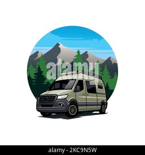 Un vettore di un veicolo terrestre camper campeggio auto, meglio per illustrazione e logo aziendale Illustrazione Vettoriale