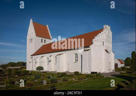 Fanefjord chiesa decorata con dipinti a base di calce del maestro Elmelunde intorno al 1500, Fanefjord chiesa, Danimarca, 10 ottobre 2022 Foto Stock