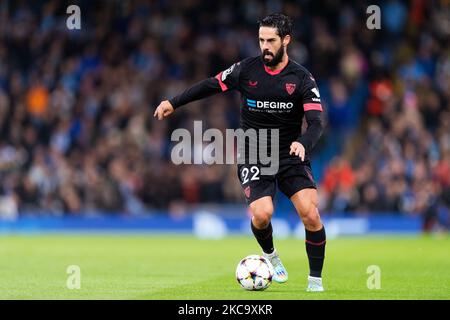 Manchester, Regno Unito. 2nd Nov 2022. Francisco Roman Alarcon Suarez 'Isco' del Sevilla FC in azione durante la partita di calcio della UEFA Champions League (Gruppo G - Giornata 6 del 6) tra Manchester City e Sevilla FC presso l'Etihad Stadium di Manchester, Inghilterra. (Sarà Palmer/SPP) Credit: SPP Sport Press Photo. /Alamy Live News Foto Stock