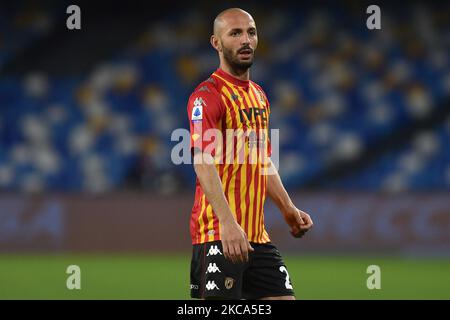 Pasquale Schiattarella di Benevento Calcio durante la Serie A match tra SSC Napoli e Benevento Calcio allo Stadio Diego Armando Maradona Napoli Italia il 28 febbraio 2021. (Foto di Franco Romano/NurPhoto) Foto Stock