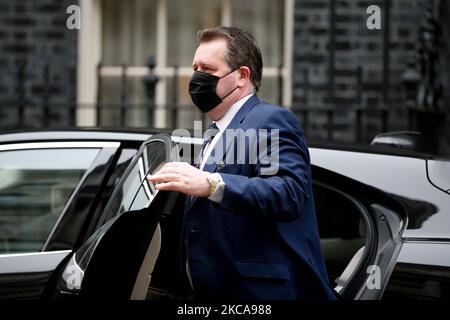 Il Segretario parlamentare al Tesoro Mark Spencer, deputato del Partito conservatore per Sherwood, arriva a Downing Street a Londra, in Inghilterra, il 3 marzo 2021. (Foto di David Cliff/NurPhoto) Foto Stock