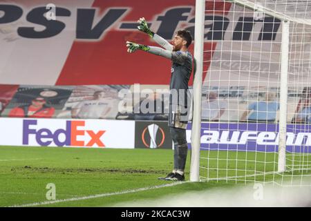 José Sá 1 portiere di Olympiakos durante la partita della UEFA Europa League tra PSV e Olympiakos Pireo al Philips Stadium il 25 febbraio 2021 a Eindhoven, Paesi Bassi. (Foto di Nicolas Economou/NurPhoto) Foto Stock