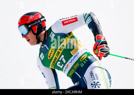 Stefan Hadalin di SLO durante la Coppa del mondo di sci alpino Audi FIS Man's Giant Slalom il 13 marzo 2021 a Kranjska Gora, Slovenia. (Foto di Damjan Zibert/NurPhoto) Foto Stock