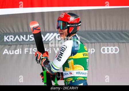 Stefan Hadalin di SLO durante la Coppa del mondo di sci alpino Audi FIS Man's Giant Slalom il 13 marzo 2021 a Kranjska Gora, Slovenia. (Foto di Damjan Zibert/NurPhoto) Foto Stock