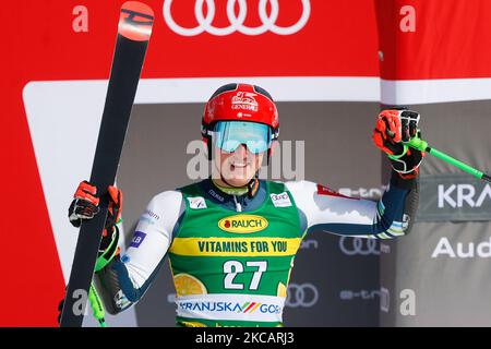 Stefan Hadalin di SLO durante la Coppa del mondo di sci alpino Audi FIS Man's Giant Slalom il 13 marzo 2021 a Kranjska Gora, Slovenia. (Foto di Damjan Zibert/NurPhoto) Foto Stock