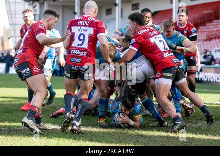 DaN Kelly di Leicester Tigers si è provato durante la partita della Gallagher Premiership tra Gloucester Rugby e Leicester Tigers al Kingsholm Stadium di Gloucester sabato 13th marzo 2021. (Foto di Juan Gasparini/MI News/NurPhoto) Foto Stock