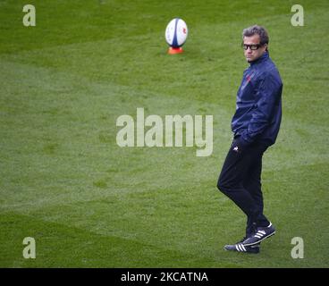 Fabien Galthie Capo Coach di Francia Warm-up durante Guinness 6 Nazioni tra l'Inghilterra e la Francia a Twickenham Stadium , Londra, Regno Unito il 13th marzo 2021 (Foto di Action Foto Sport/NurPhoto) Foto Stock