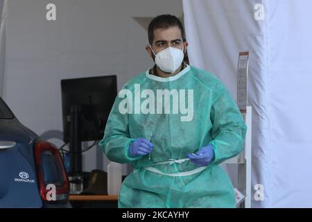 Inaugurazione delle vaccinazioni Drive Through anti Covid al Parco Trenno di Milano il 15 marzo 2021. (Foto di Mairo Cinquetti/NurPhoto) Foto Stock