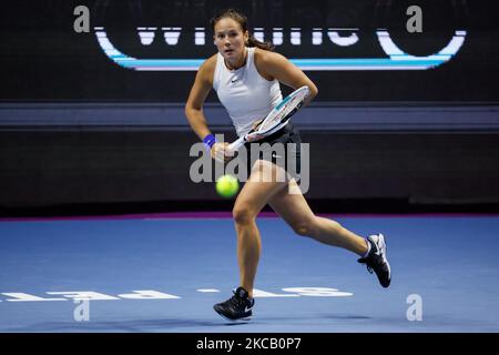 Daria Kasatkina di Russia durante la sua prima partita di tennis del WTA St. Petersburg Ladies Trophy 2021 contro Clara Tauson di Danimarca il 16 marzo 2021 alla Sibur Arena di San Pietroburgo, Russia. (Foto di Mike Kireev/NurPhoto) Foto Stock