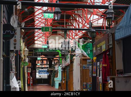 Chiuso George's Street Arcade nel centro di Dublino come visto alla vigilia del giorno di San Patrizio durante il blocco di livello 5 Covid-19. Martedì 16 marzo 2021 a Dublino, Irlanda. (Foto di Artur Widak/NurPhoto) Foto Stock