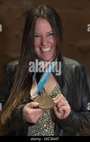 L'atleta spagnolo Astrid Fina Paredes posa durante la sessione di ritratto a Madrid, Spagna, il 18 marzo 2021. (Foto di Oscar Gonzalez/NurPhoto) Foto Stock