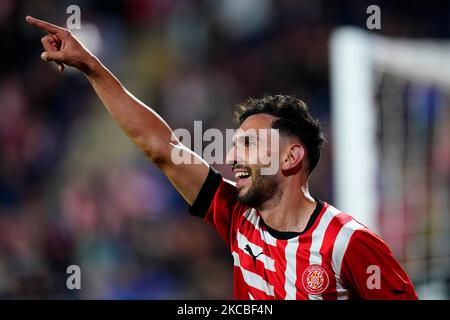 Ivan Martin del Girona FC celebra il suo obiettivo durante la partita la Liga tra il Girona FC e la Real Sociedad giocata allo stadio Montilivi il 02 ottobre 2022 a Girona, Spagna. (Foto di Sergio Ruiz / PRESSIN) Foto Stock
