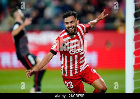 Ivan Martin del Girona FC celebra il suo obiettivo durante la partita la Liga tra il Girona FC e la Real Sociedad giocata allo stadio Montilivi il 02 ottobre 2022 a Girona, Spagna. (Foto di Sergio Ruiz / PRESSIN) Foto Stock