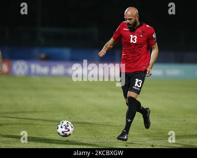 Arlind Ajeti durante la partita per qualificarsi per la Coppa del mondo di Calcio 2022 tra San Marino e Albania, a San Marino, il 31 marzo 2021 (Foto di Loris Roselli/NurPhoto) Foto Stock