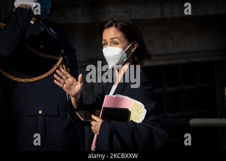 Palazzo Chigi, arriva al Consiglio dei Ministri, Ministro Mara Carfagna per la coesione Sud e Territoriale nel Governo Draghi: Il 31 marzo 2021 a Roma, Italia. (Foto di Andrea Ronchini/NurPhoto) Foto Stock