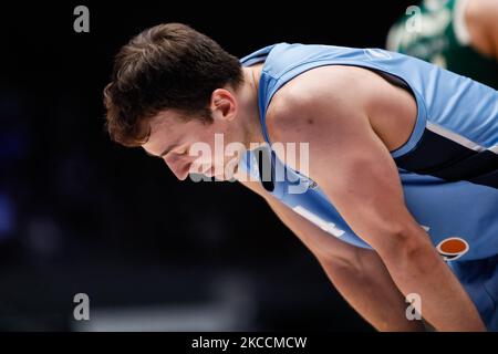 Kevin Pangos di Zenit San Pietroburgo durante la partita di pallacanestro Eurolega tra Zenit San Pietroburgo e Panathinaikos OPAP Atene il 12 aprile 2021 al Palazzo dello Sport di Yubileyny a San Pietroburgo, Russia. (Foto di Mike Kireev/NurPhoto) Foto Stock