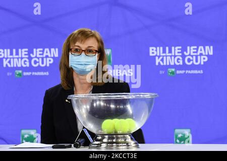 L'arbitro Martina Lutkova durante i pareggi per la partita di play-off della Billie Jean King Cup tra Romania e Italia alla Sala Polivalenta il 15 aprile 2021 a Cluj-Napoca, Romania (Foto di Flaviu Buboi/NurPhoto) Foto Stock