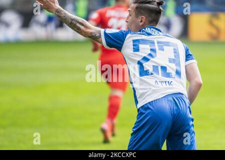 Baris Atik del 1. Il FC Magdeburg reagisce durante gli anni '3. Liga partita tra 1. FC Magdeburg e FSV Zwickau alla MDCC-Arena il 17 aprile 2021 a Magdeburg, Germania. (Foto di Peter Niedung/NurPhoto) Foto Stock