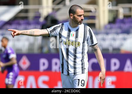 Leonardo Bonucci della Juventus FC gesta durante la Serie Un incontro tra ACF Fiorentina e FC Juventus allo Stadio Artemio Franchi, Firenze, Italia il 25 aprile 2021. (Foto di Giuseppe Maffia/NurPhoto) Foto Stock