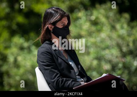 Sindaco di Roma Virginia Raggi durante la conferenza stampa che ha presentato i Mondiali di Skateboarding 2021 il 20 maggio 2021 a Roma. (Foto di Andrea Ronchini/NurPhoto) Foto Stock