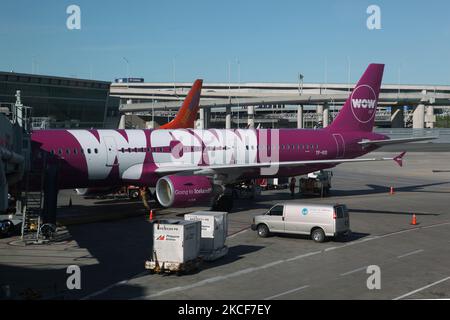 Aereo WOW Air Airbus A321-211 all'aeroporto internazionale Lester B. Pearson di Ontario, Canada. L'aeroporto internazionale Pearson è l'aeroporto più grande e trafficato del Canada. (Foto di Creative Touch Imaging Ltd./NurPhoto) Foto Stock