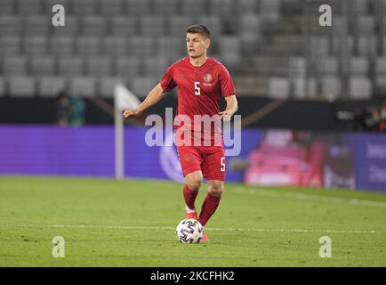 Joakim Mæhle in Danimarca durante il cordiale pre Euro 2021 match tra Germania e Danimarca allo stadio Tivoli di Innsbruck (Austria), il 2 giugno 2021. (Foto di Ulrik Pedersen/NurPhoto) Foto Stock