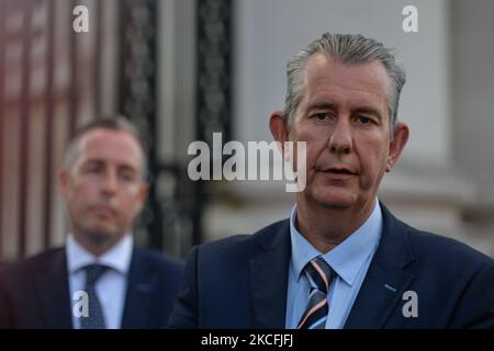 Edwin Poots, leader del DUP, lascia gli edifici governativi di Dublino dopo aver incontrato Taoiseach Micheal Martin (primo ministro irlandese). Giovedì 3 giugno 2021 a Dublino, Irlanda. (Foto di Artur Widak/NurPhoto) Foto Stock