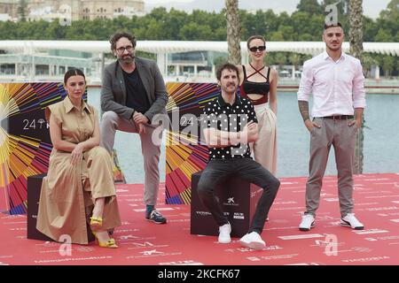 MIREN Ibargurren, Carlos Theron, Julian Lopez, Natalia de Molina, Juan Carlos Librado partecipa alla 'Operacion Camaron' 24th Malaga Film Fest photocall a Muelle uno a Malaga, Spagna (Photo by Carlos Dafonte/NurPhoto) Foto Stock