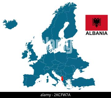 Mappa dell'Albania con bandiera. rendering 3d Foto Stock